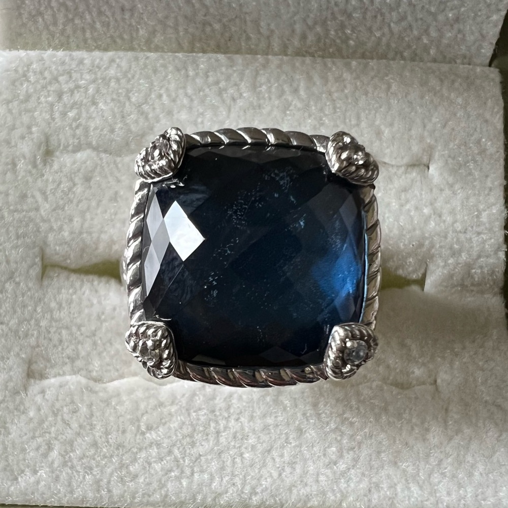 Judith Ripka Sterling Silver Blue Quartz Hematite Diamonique CZ Ring - Picture 3 of 14